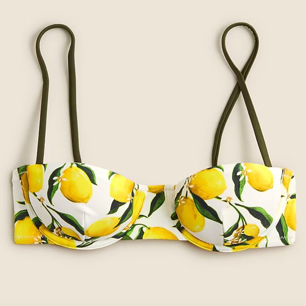 J.Crew Balconette Underwire Bikini Top in Limoncello Lemon Print 36A